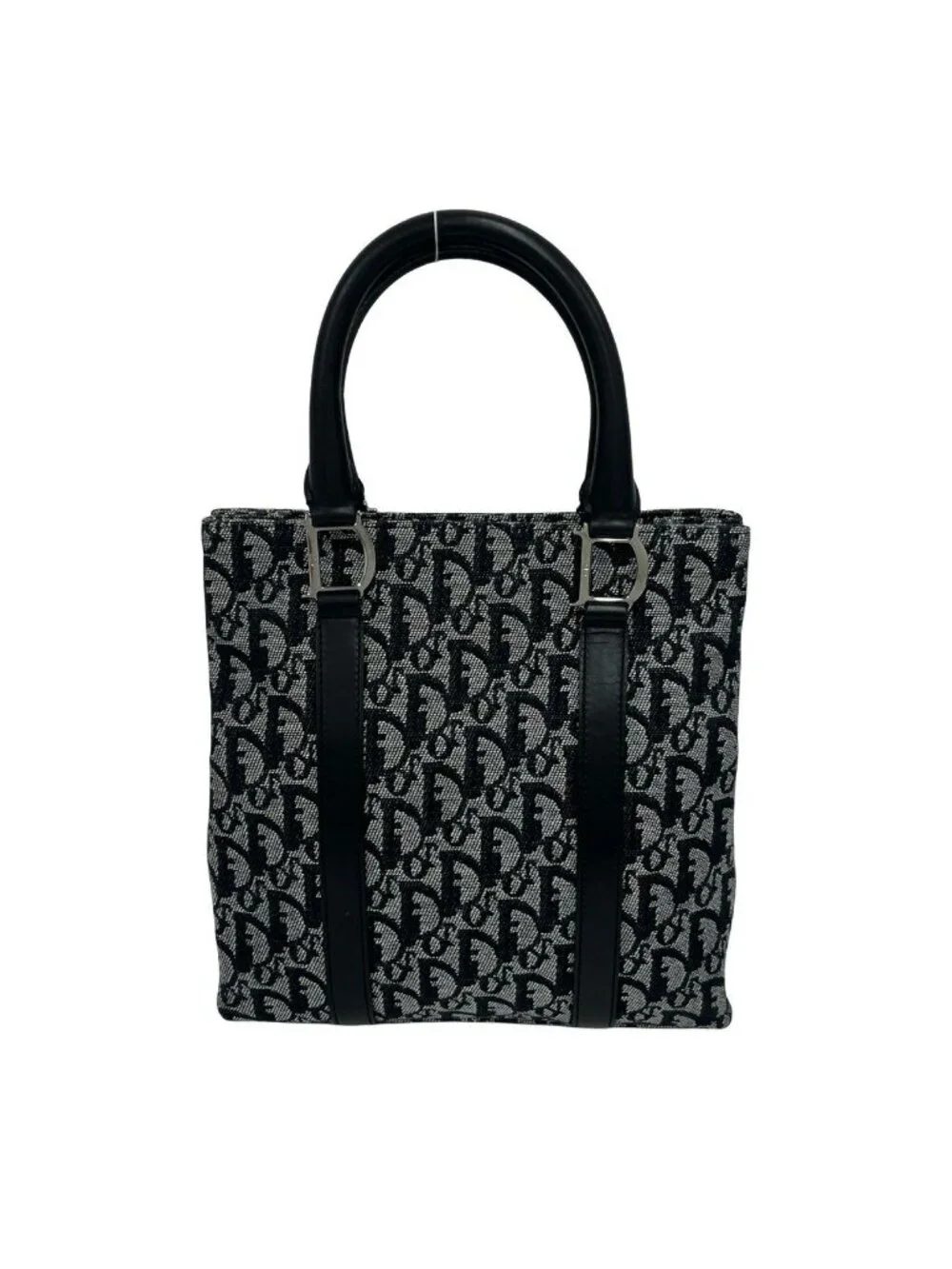 Dior Trotter Pattern Canvas Leather Handbag Mini Tote Black